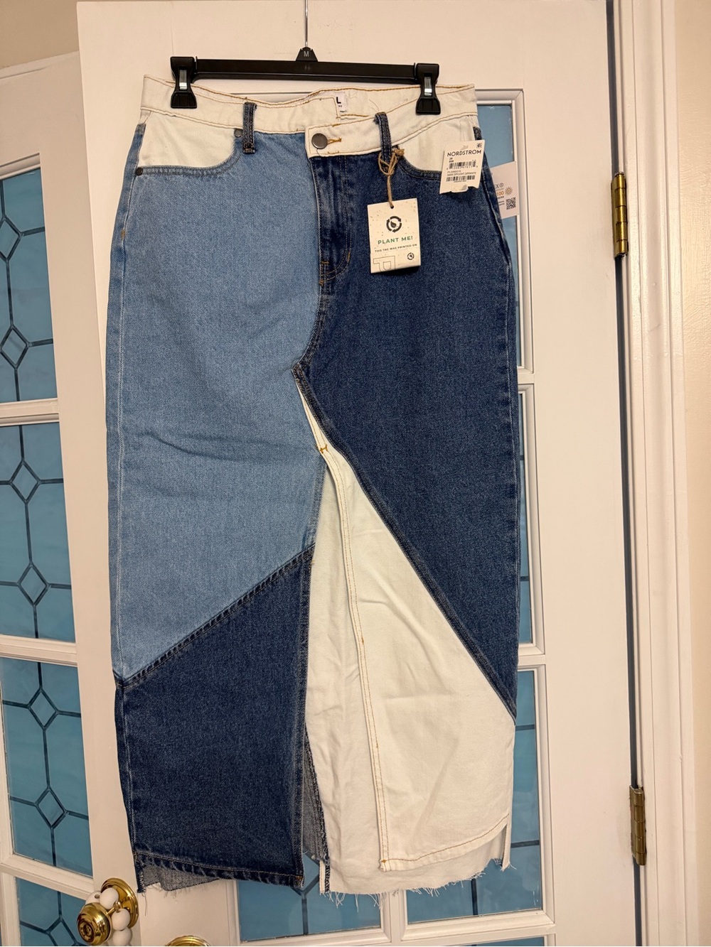 TCL Colorblock Straight-Leg Denim Skirt in White & Two Blues